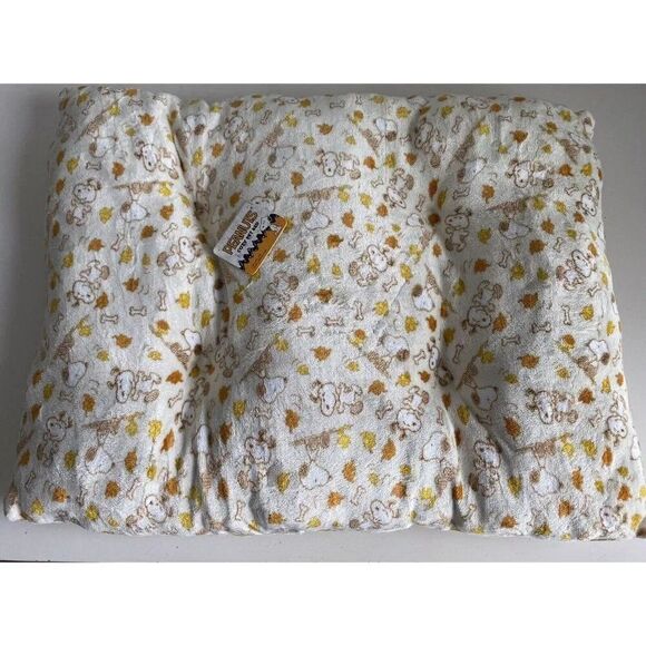 PEANUTS SNOOPY Pillow Cozy Pet BED Super Soft Beige Autumn Fall Leaves Bones NEW - Picture 1 of 16